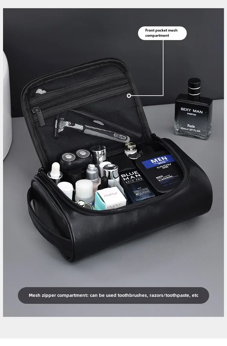 Hohe Qualität Reise Kulturbeutel Für Frauen Männer Retro PU Leder Kosmetik Taschen Weibliche Wasserdichte Reise Make-Up Tasche – Detail 5