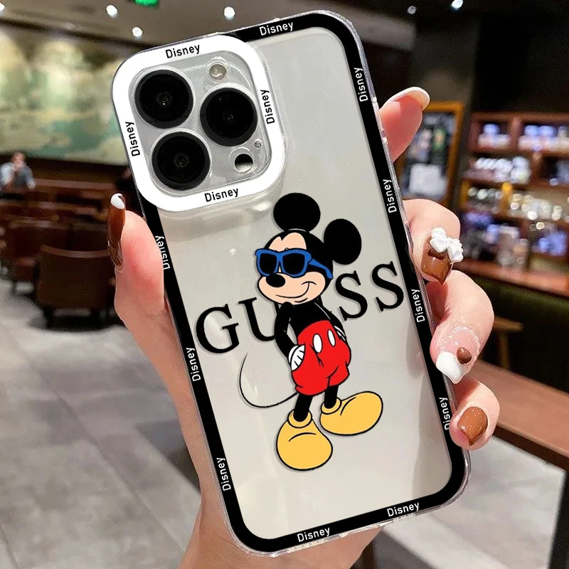 Funda de Mickey y Minnie para iPhone, carcasa transparente para iPhone 16, 15, 14, 13, 12, 11 Mini Pro Max, X, XR, XSMax, 7, 8 Plus, SE20