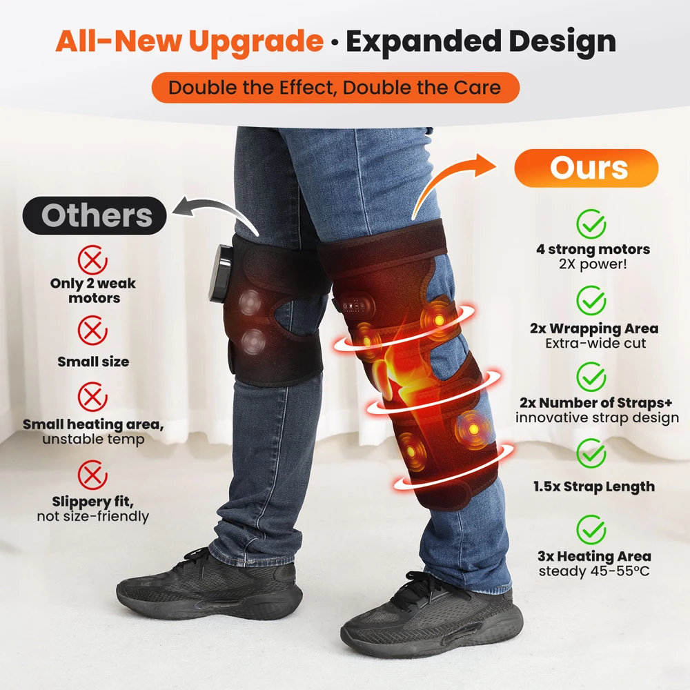 Обновленный очень большой электрический нагревательный наколенник с подогревом, вибрационный массажер для колена для лечения локтей, ног, артрита, прямая вилка 12 В