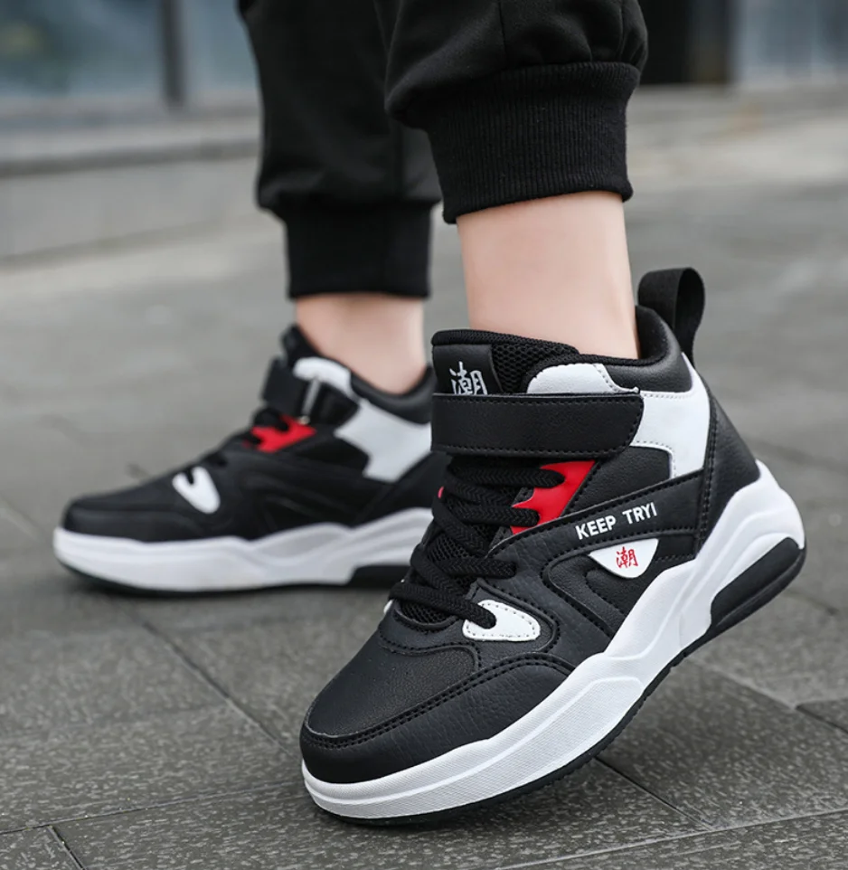 أزياء أطفال أحذية الأولاد أحذية رياضية جلدية الخريف سكيت عالية أعلى حذاء رياضة كاجوال مدرسة كرة السلة أحذية رياضية لصبي #5