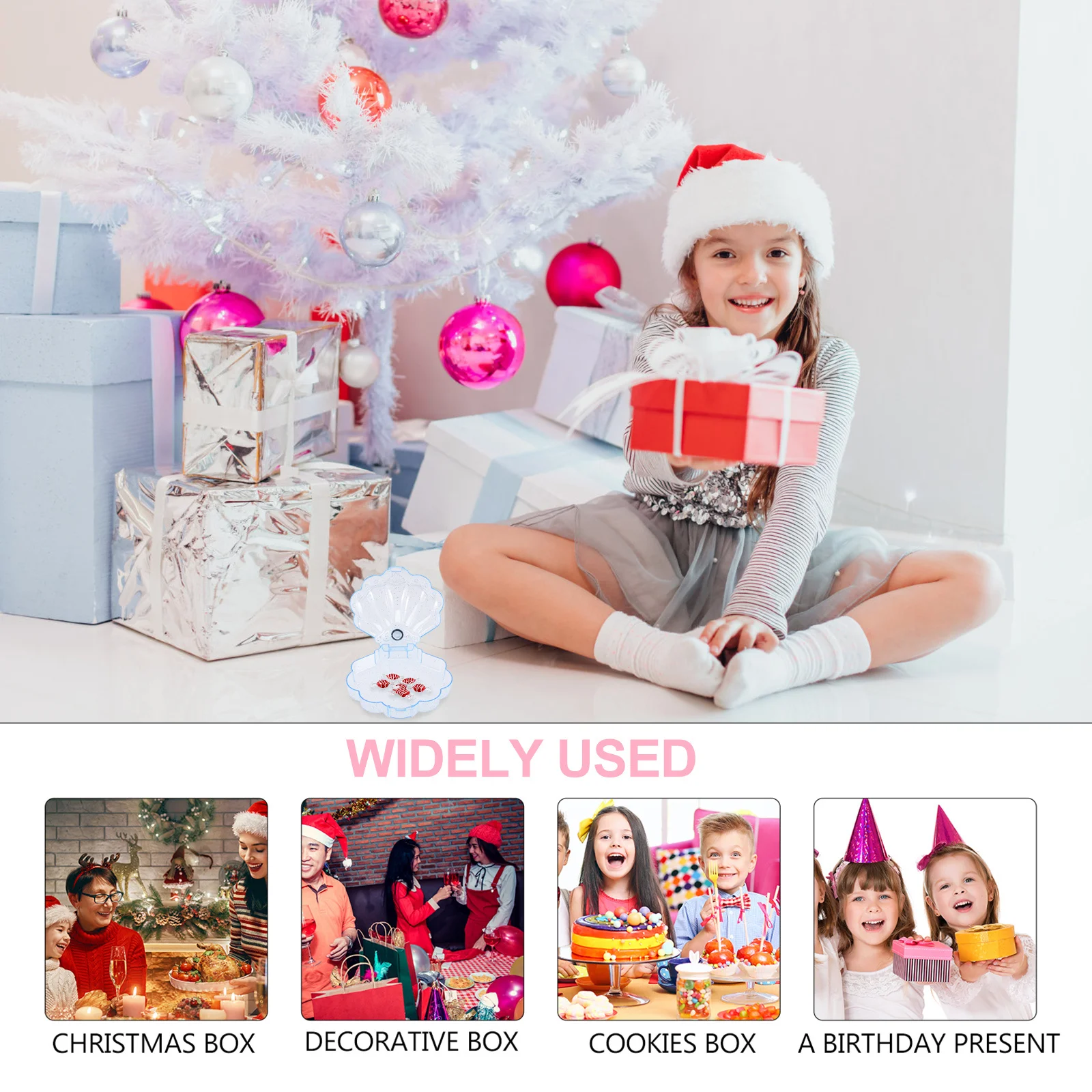 4Pcs Children's Jewelry Storage Box Shell Shaped Clear Candy Case Small Compact DIY Treat Packaging Boxes for Sweets Gifts