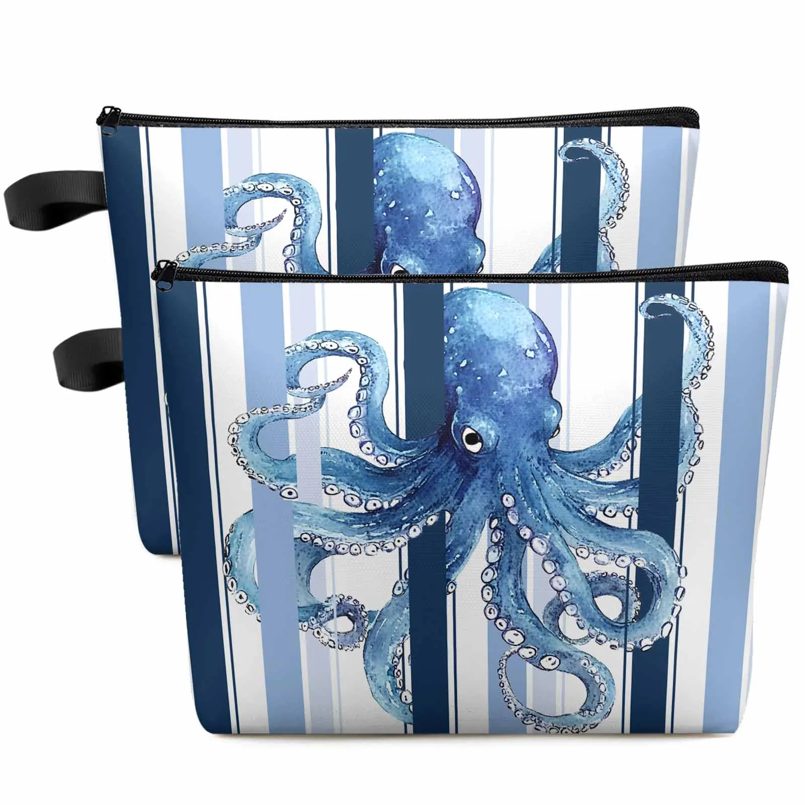 

Blue Striped Octopus Animal Art Makeup Bag Pouch Travel Essentials Lady Women Cosmetic Bags Toilet Organizer Storage Pencil Case