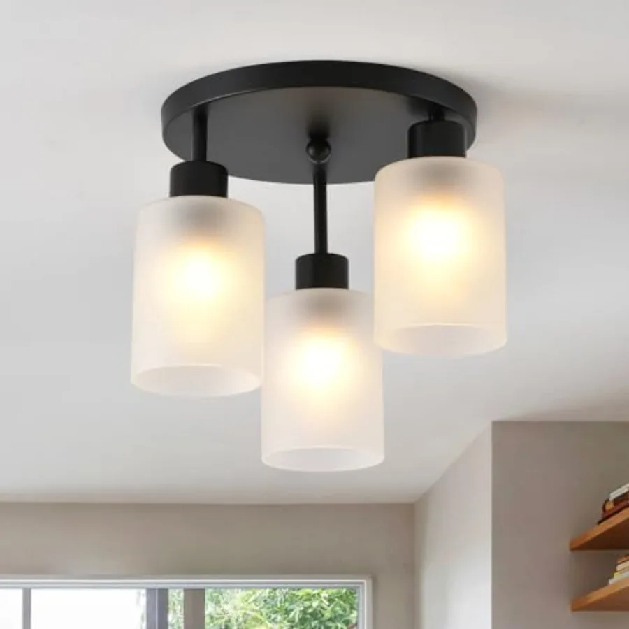 

3-Light Industrial Farmhouse Matte Light Fixtures Ceiling Mount with Glass Shades Semi Flush Mount Ceiling Light for Hallway Fi