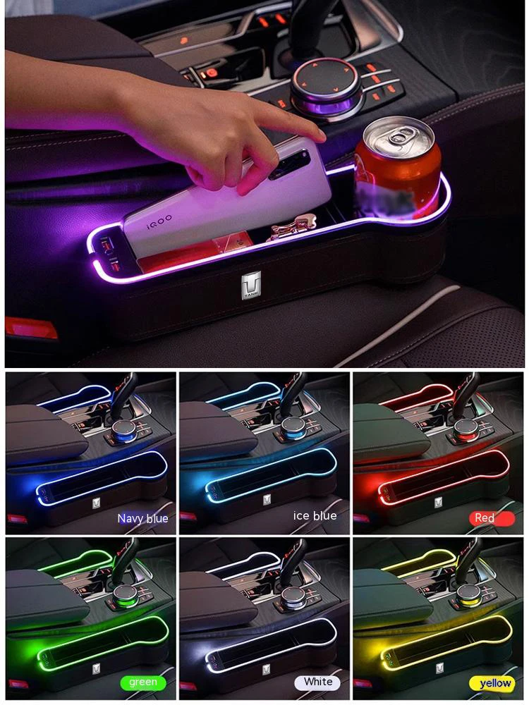 For Great Wall TANK 300 500 2022 2023 Car Sewn Seat Gap Crevice Slot Storage Box With Atmosphere lamp USB Charging Accessories