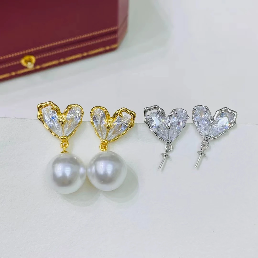

Wholesale Heart Shape 925 Sterling Silver Earrings Mount Findings Settings Base Mounting Parts Accessory for 9-12mm Pearls