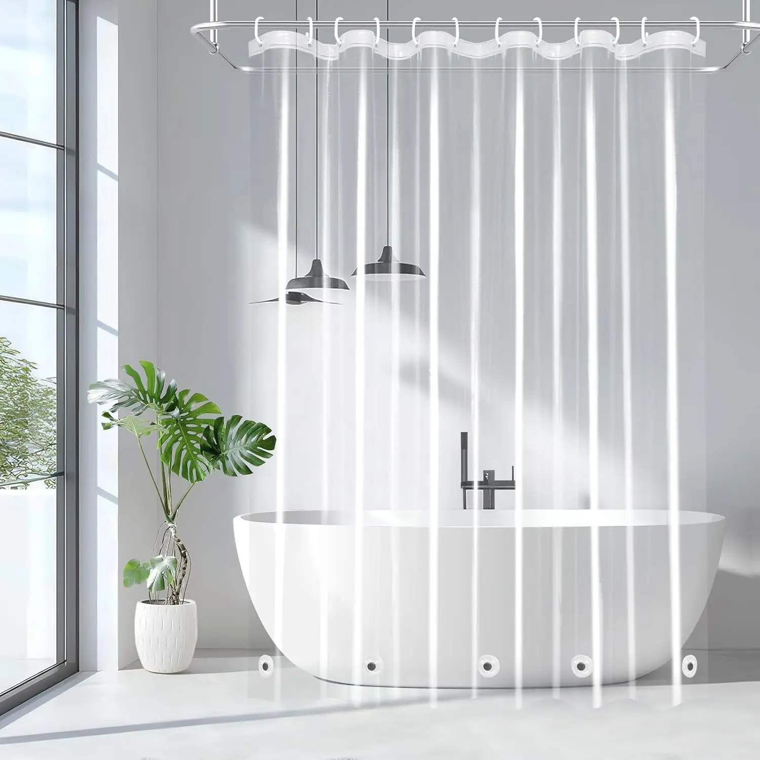 

9G Clear Shower Curtain Liner 72x78 Inches Long with 5 Magnets, Heavy Duty Weighted PEVA Plastic Shower Liner with 12 Hooks for