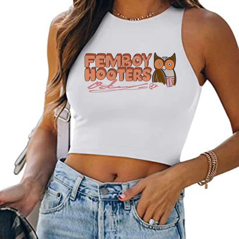 Femboy Sexy Y2k Crop Tops Femboy Hooters Letter T Shirt Mange Korean Style Shirt Women Vintage Tshirt Girl Casual Tees Female