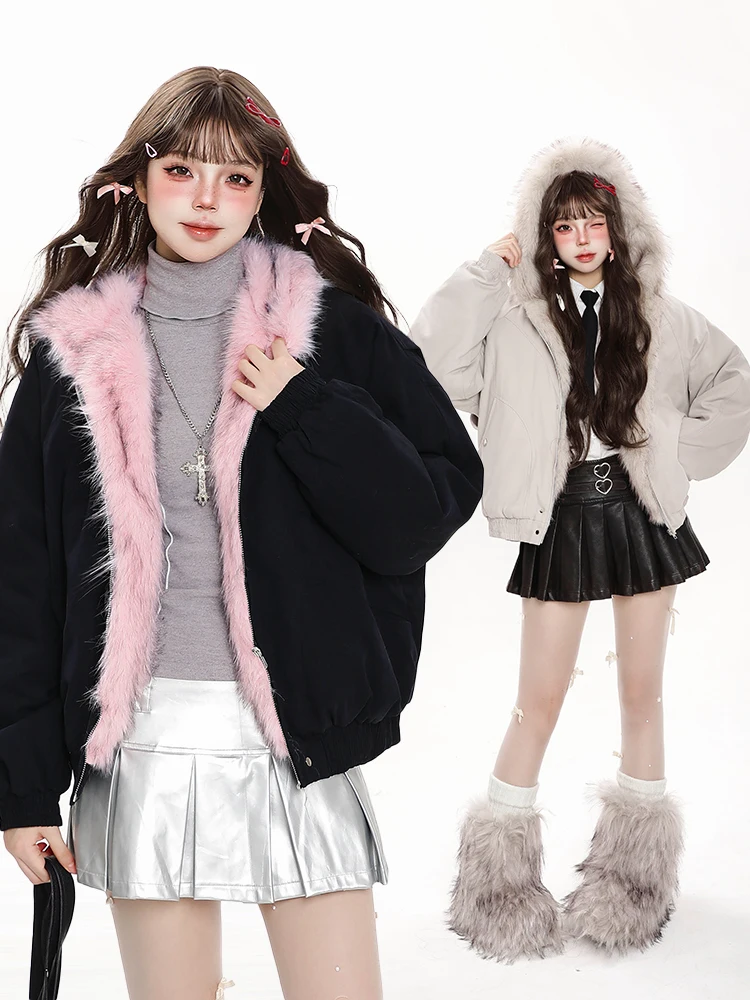 

Женская хлопковая куртка American Sle премиум-класса с капюшоном, бархатная верхняя одежда с меховым воротником, простая зимняя одежда для поездок на работу