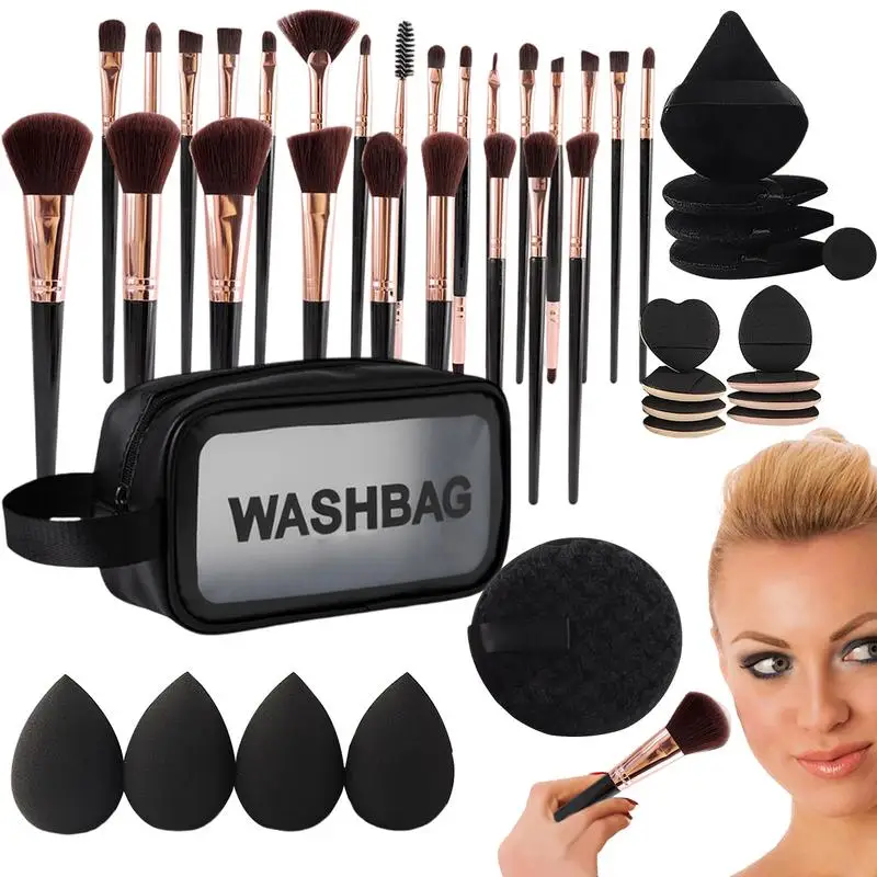 

Travel Makeup Brush Set Pack of 47 Makeup Brushes with Case Professional Face Make up Blenders Eye Make up Sponges Powder Puff