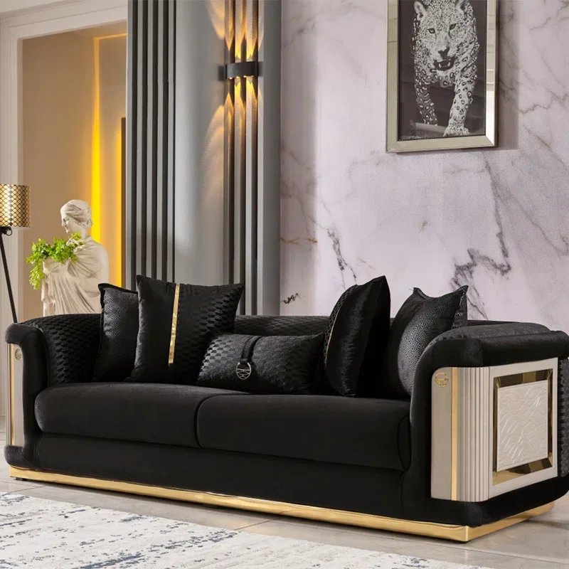 

For Modern Stainless Steel Velvet Fabric Tufted Upholstery Loveseat Living Room Sofa Couch for Home Hotel Furniture