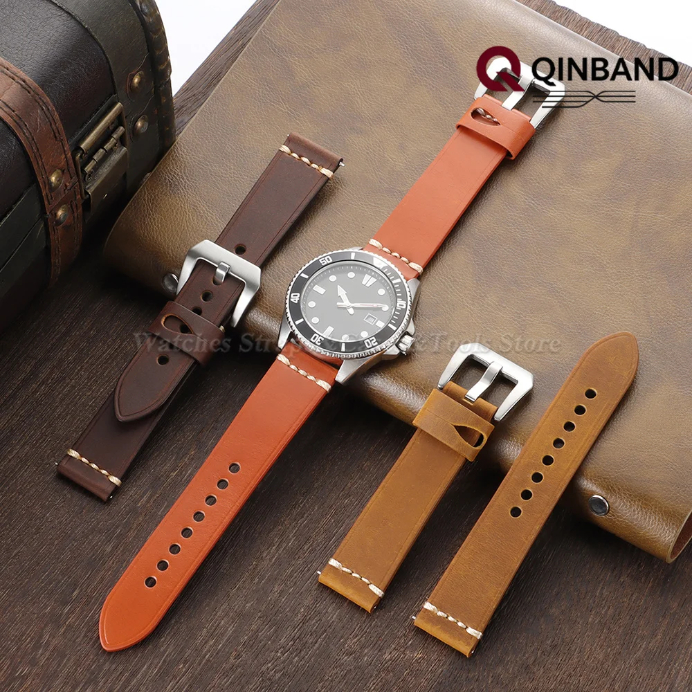Handgefertigtes Echtleder-Uhrenarmband Vintage Crazy Horse Uhrenarmband 20mm 22mm 24mm Schnellverschluss-Uhrenarmband Zubehör – Detail 11