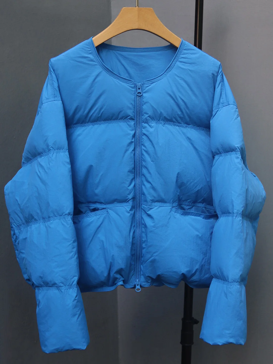 

Blue Thickened Short round Neck Cotton Jacket Women's Fashionable Casual Versatile Winter Outerwear Korean Style Loose Fit