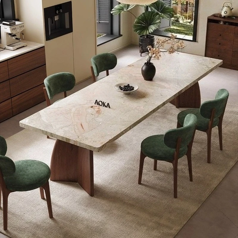 

Oka Light Luxury Cave Rock Plate Dining Table Minimalist Retro Style Rectangular Dining Table Chair Set Household Furniture
