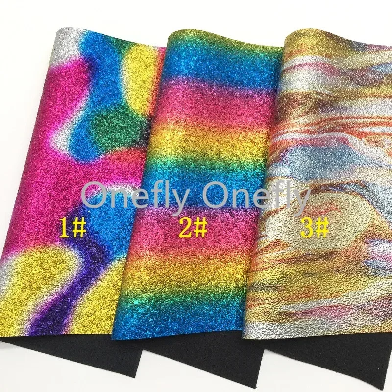 Onefly Wholesales Dropshipping Leather Supplier Rainbow Synthetic Faux Vinyl Leather Fabric Sheets  For Bow DIY  GM5013A