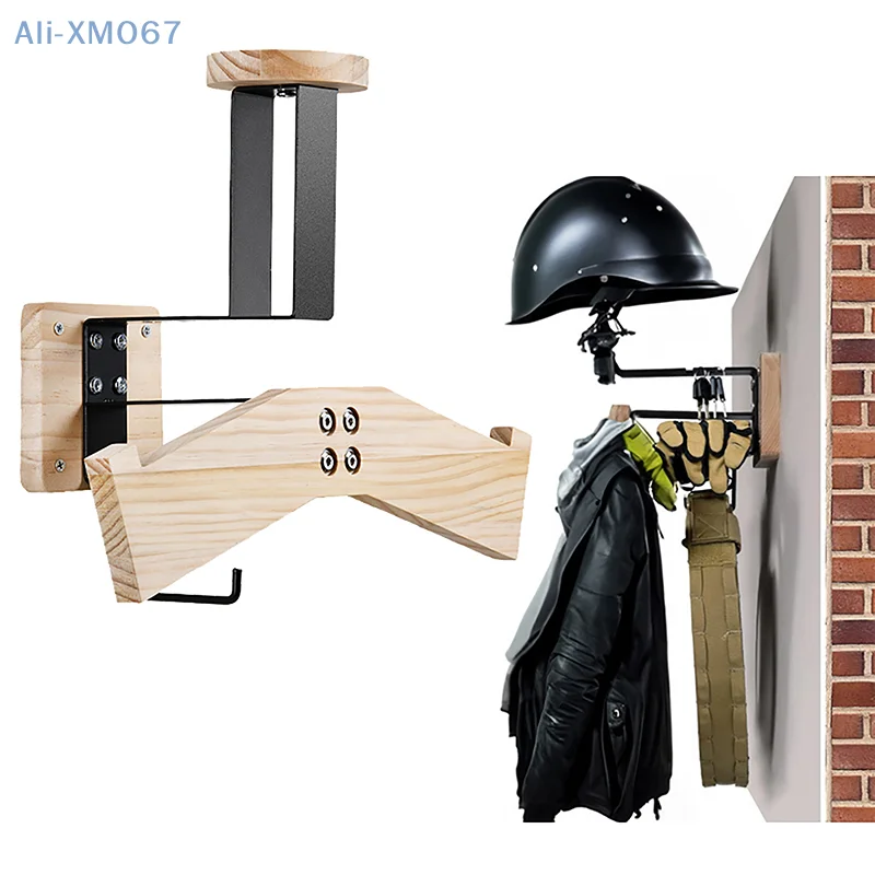 Helmet Rack Wall Mount Motorcycle Helmet Holder Wooden Bicycle Helmet Display Hanger With Hooks