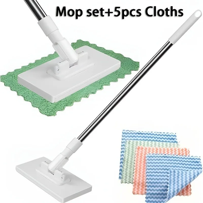 Mop de Limpeza de Piso Automático com Fixação Sem Mãos e Toalha de Rosto Autoaderente, Adequado para Uso Doméstico em Ambientes Úmidos e Secos