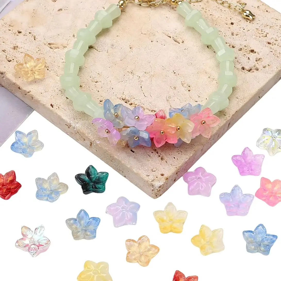 30pcs Colorful Gradient Flower Shape Glass Beads Pendant Loose Bead For DIY Jewelry Making Necklace Bracelet Charm Accessories view 3