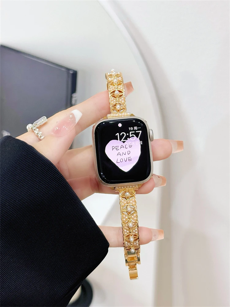 

Compatible with iWatch strap 38mm 40mm 41mm 42mm 44mm 45mm 49mm diamond studded metal fashion strap