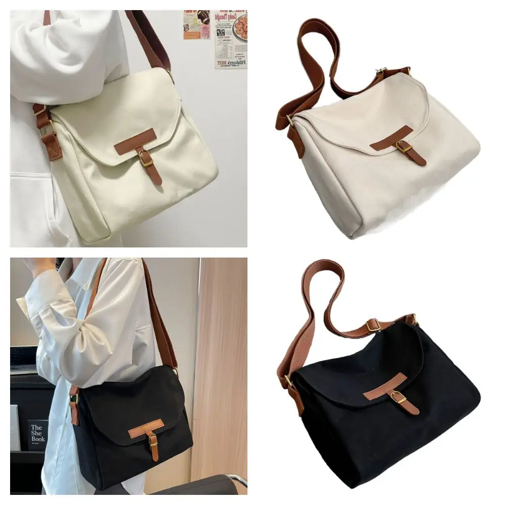 

Creative White Black Commutting Shoulder Bag Adjustable Belt Canvas Crossbody Bag Gift Flip Cover Casual Bags Students