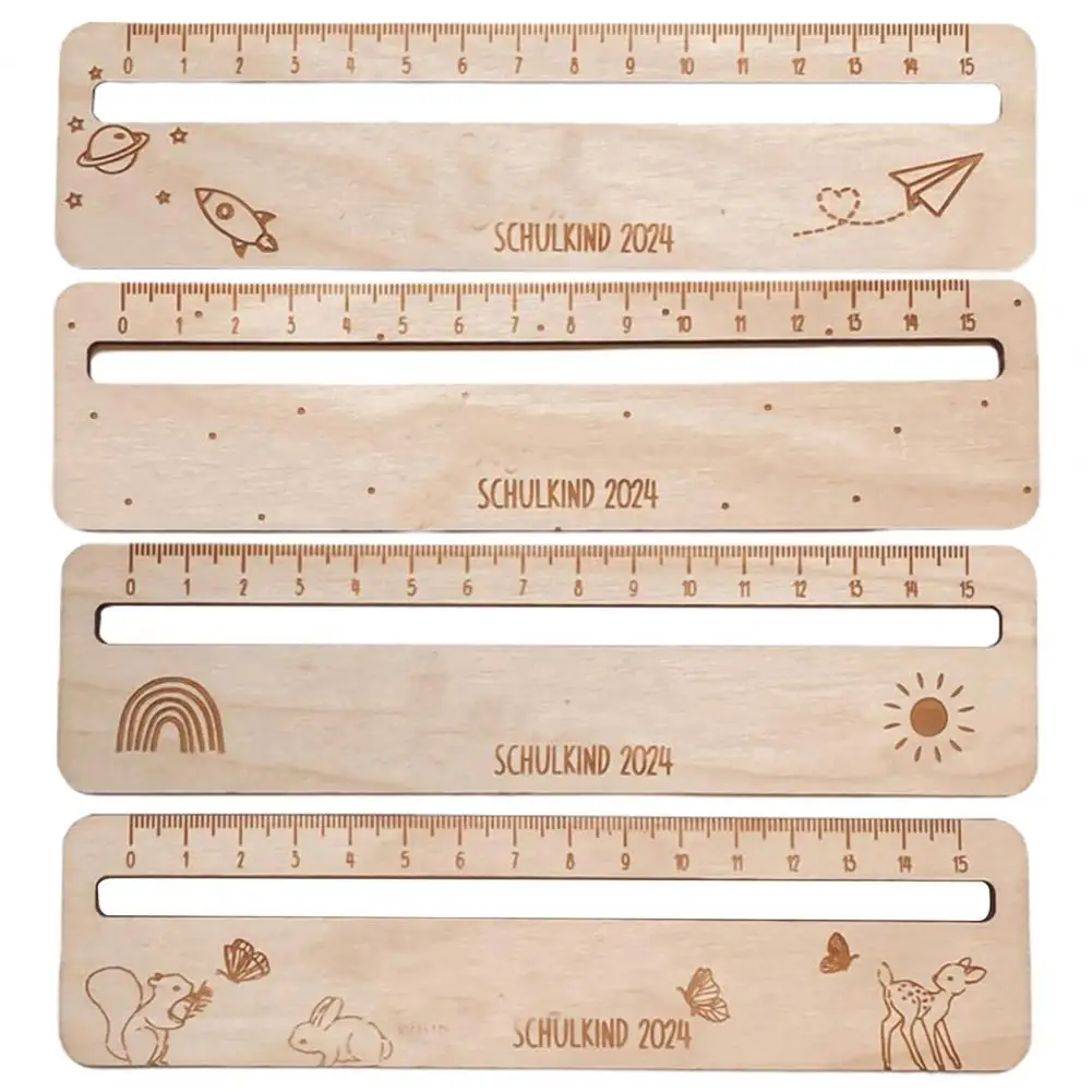 Wooden Children Ruler Heavy Duty Precise Scale Centimeters Millimeter Small Ruler Lightweight Portable School Classroom Students