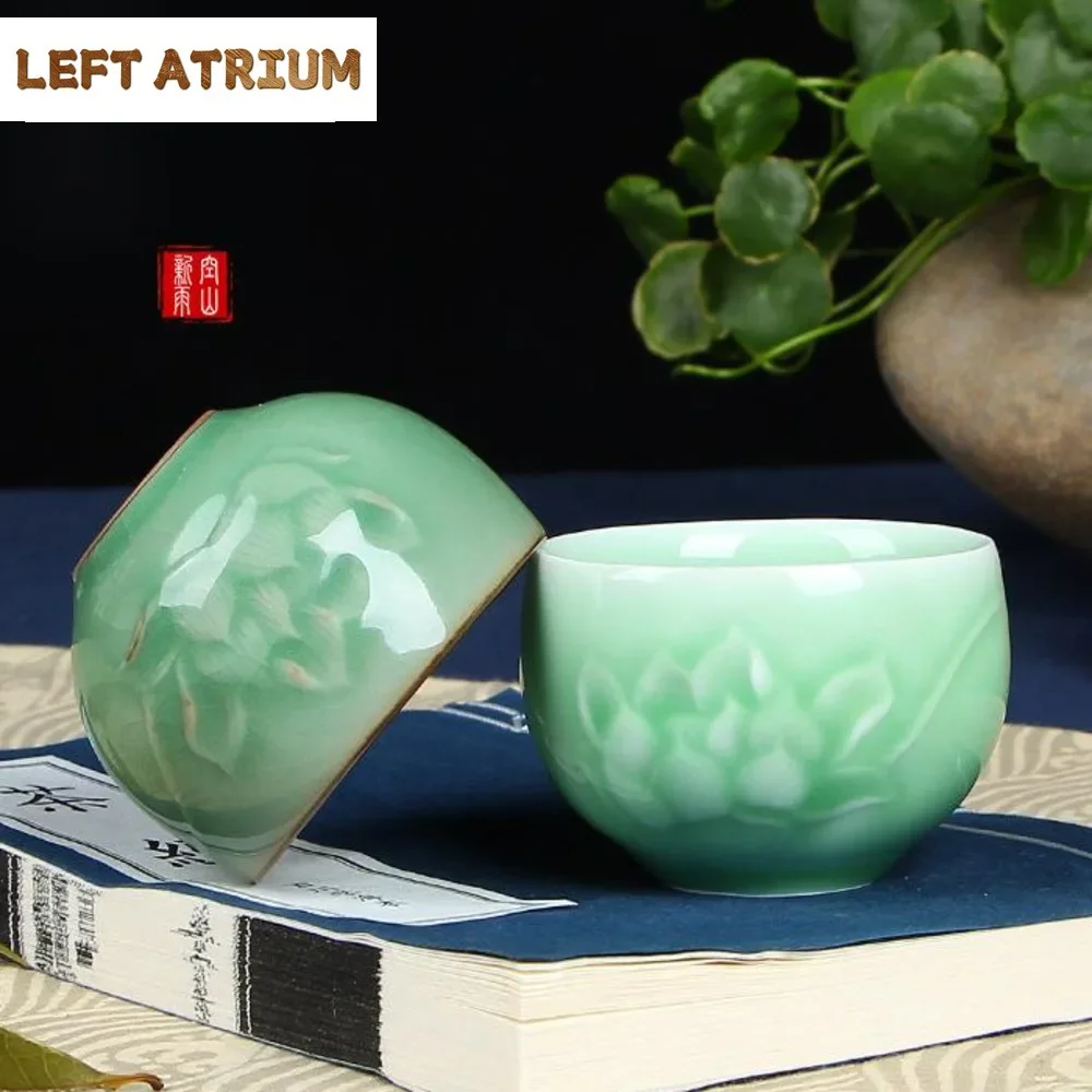 

100ml Longquan Celadon Teacup Ge Kiln Ceramic Tea Bowl Ice Cracked Open Slice Master Cup Coffee Mug Kung Fu Teaset Drinkware