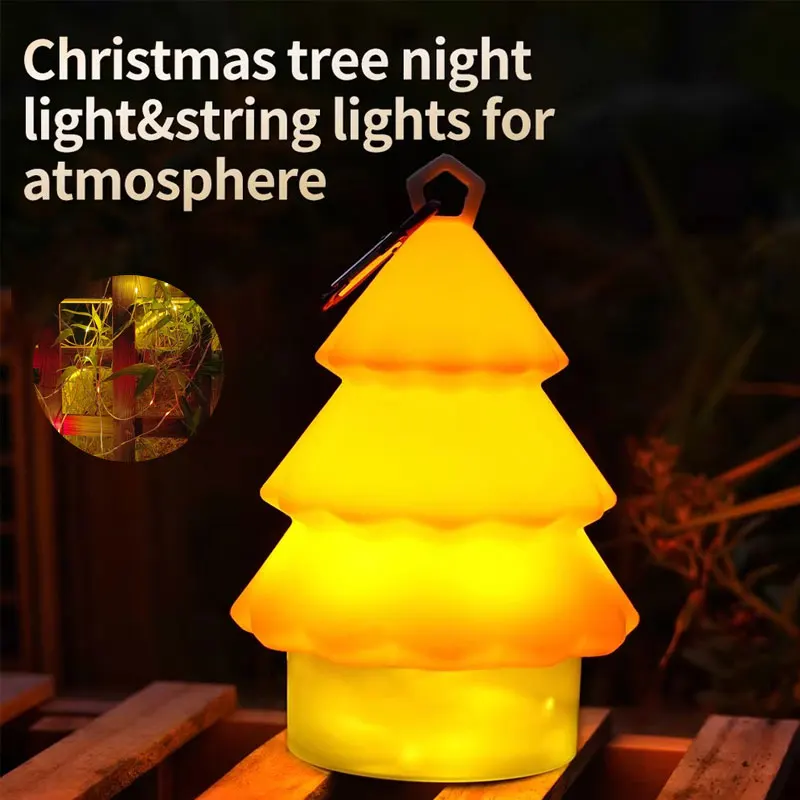 Christmas Gifts Rechargeable Atmosphere Night Lamp Christmas Tree Silicone Night Light 10m Storable String Light Cartoon Lamp
