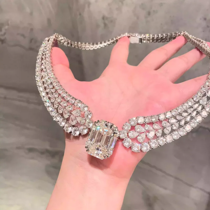 Cameo 925 Silver White Plated Gold Luxury Necklace Sparkling Multi-Cut Zircon Collar Necklace High-End Party Wedding Jewelry