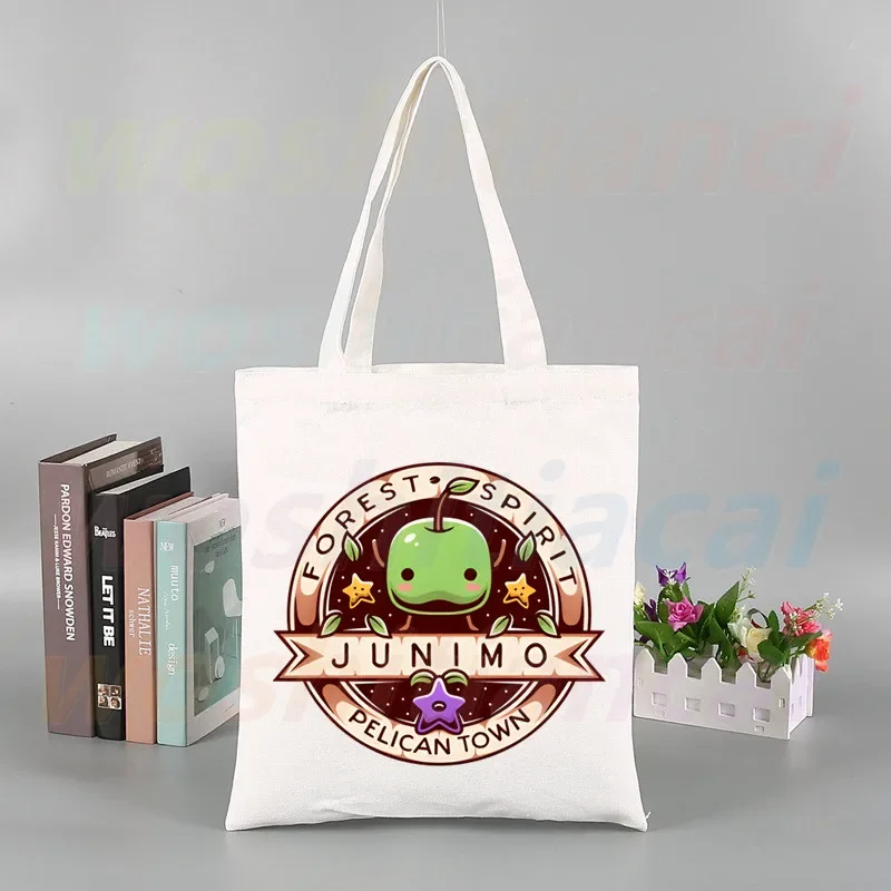 Stardew Valley-Bolso de lona con diseño de pollo para videojuegos, bolsos de mano grandes informales para mujer, bolso de compras con estampado de