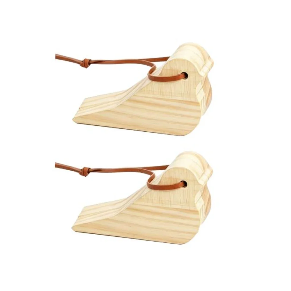 Sturdy Solid Wood Bird Door Stopper Wedge for Residential Use with Magnetic Attachment and Leather Strap 12x3x6.5cm Two Pieces