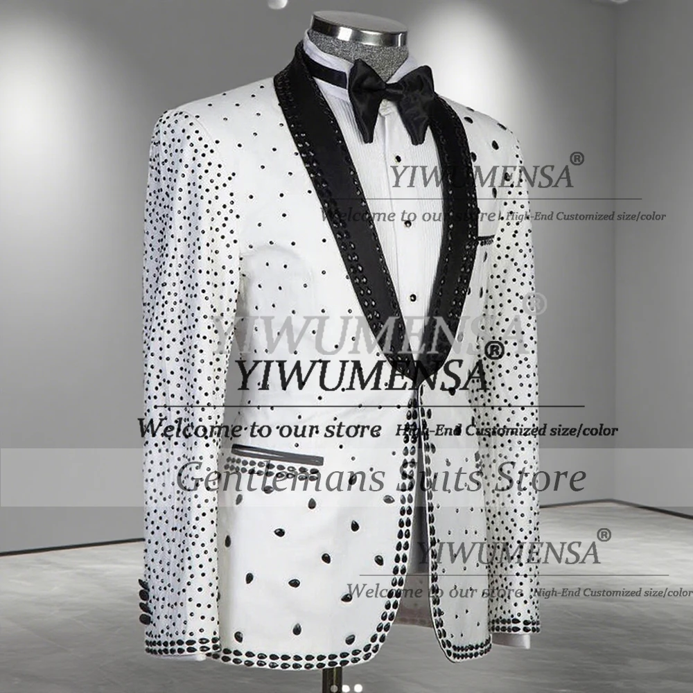 

Brilliant Beaded Stones Wedding Suits For Men 2 Pieces Sets Black Shawl Lapel Prom Blazers Customized Man Formal Party Tuxedos