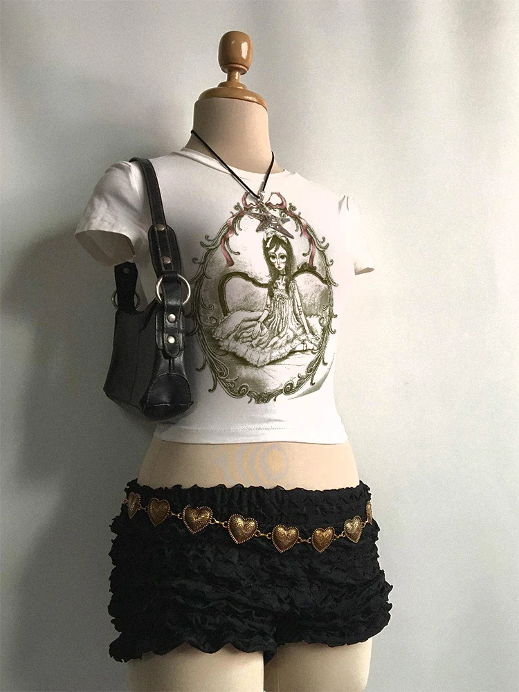 

Детские футболки в стиле Y2k, женские укороченные топы с принтом, тонкая летняя уличная одежда в стиле Харадзюку, эстетичная одежда с короткими рукавами, эстетика