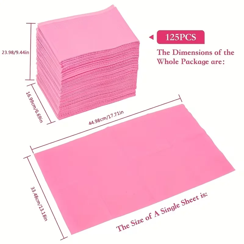 Hoogwaardig wegwerp 3-laags opvouwbaar nageltip kunsttafelkleedkussen - salonpraktijk en thuisgebruik, roze met witte geribbelde randen,