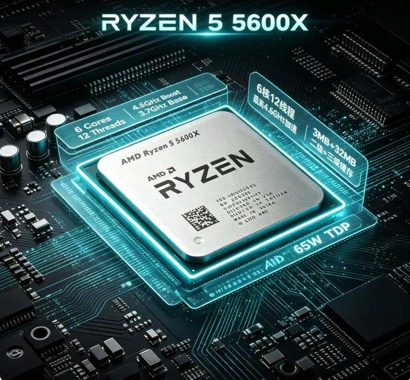 AMD Ryzen 5 5600X Used 6-Core CPU Processor R5 5600X 12-Thread 3.7GHz 7NM 65W L3=32M Socket AM4