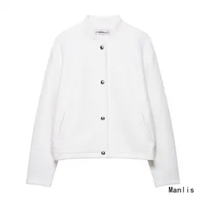Z Feng 2025 New White Ele Women's Button Stand Collar Pilot Jaet Outerwear SF009-6783 Pure Color Autumn Faion Ladies