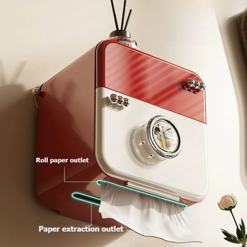 Toilet Paper Holder Bathroom Organizer Wall Mount Suction Cup Waterproof Aromatherapy Tissue Box for Restroom Storage