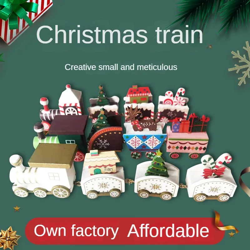 Kersttrein Geschilderd Houten Mini Trein Onder Kerst Cadeau Decoratie Voor Xmas Tafelblad Ornament Feest Decor Navidad Geschenken