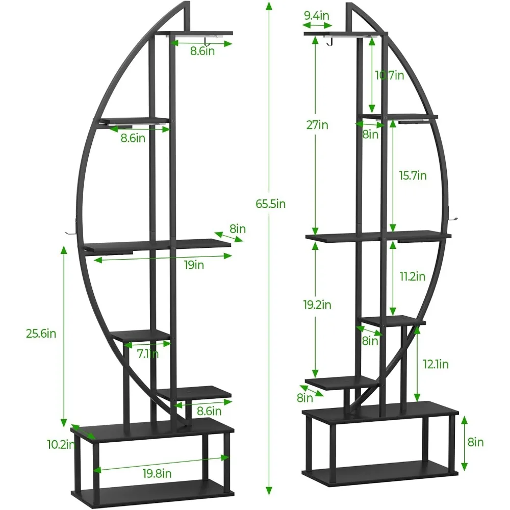 Plant Stand Shelf Rack Indoor with 6 Built in Grow Light & Hanging Hook, 2 Circle Sturdy Tiered Herb Shelving with Lighting