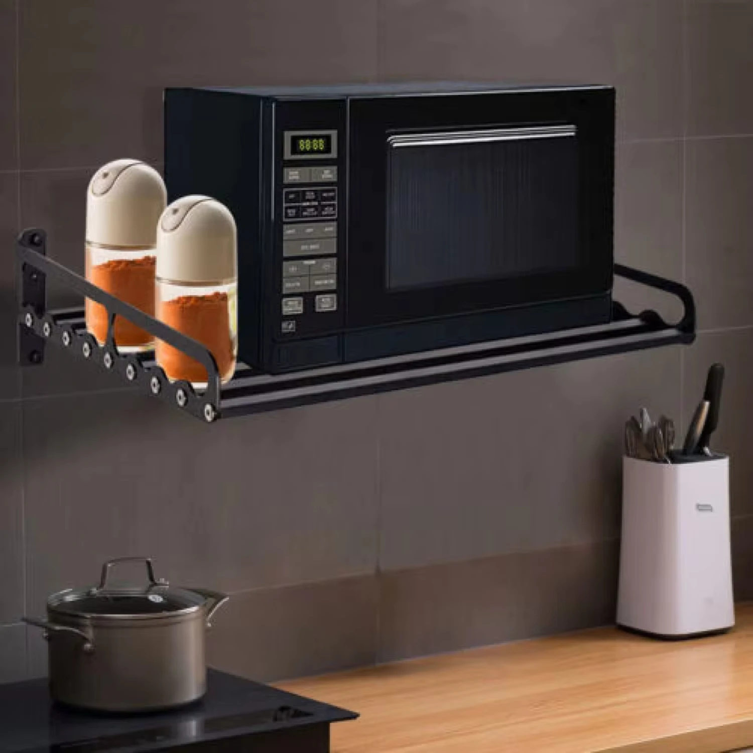 

Length 50cm Black Space Aluminum Kitchen Organizer Parts Wall Mounted Microwave Oven Shelf Bracket Rack Holder