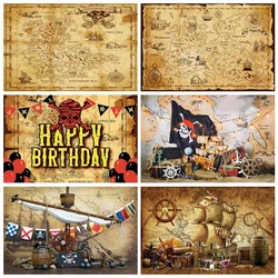 Pirate Backdrops Photography Treasure Old Map Baby Shower Birthday Party Decor Portrait Photographic Background For Photo Studio