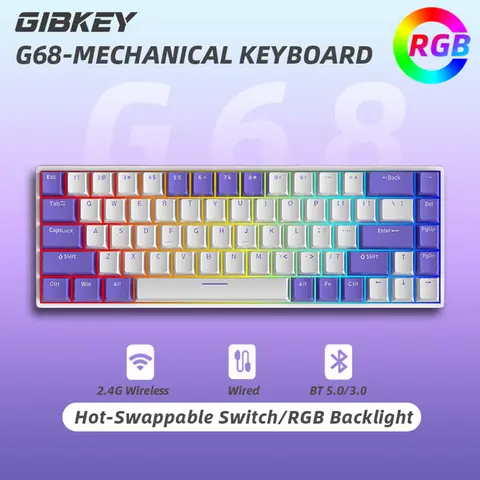 G68 Bluetooth 무선 게임용 기계식 키보드 맞춤형 RGB 라이트 핫 스왑 가능 스위치 태블릿 컴퓨터 작업 게이머 용 68 키