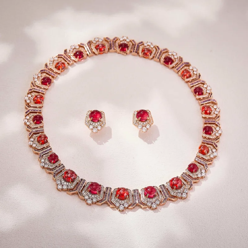 

Genius Designer-Style Jewelry Set for Women – Earrings & Necklace Inlaid with Colored Cubic Zirconia & Synthe Party Jewelry Sets