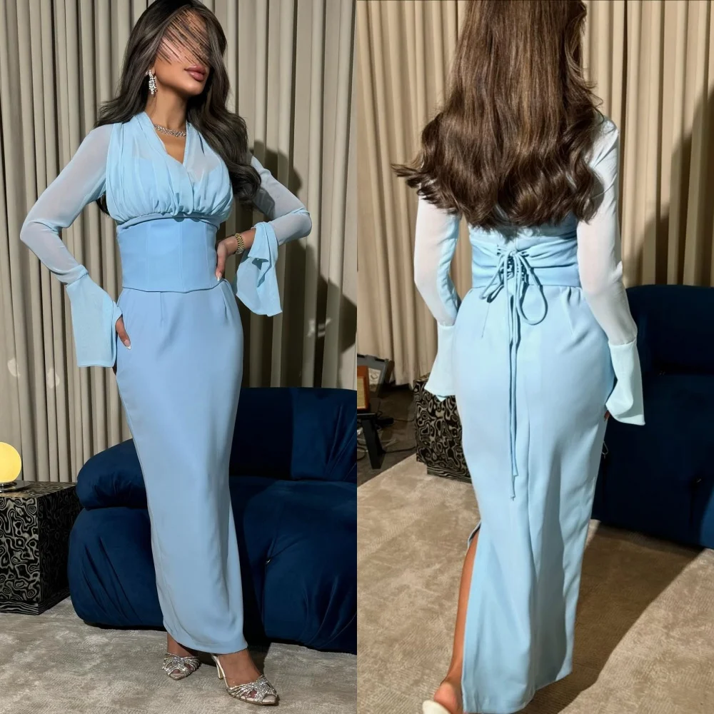 

Customized Sexy Fashion Jersey Pleat Ruched Straight V-neck Midi Dresses Bespoke Occasion Dresses Sizes Available High Quality
