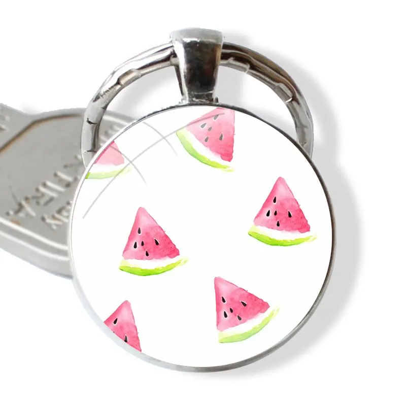 Porte-clés cabochon en verre fait à la main, conception de dessin animé de mode, porte-clés créatif, porte-clés pendentif, fruits neutres