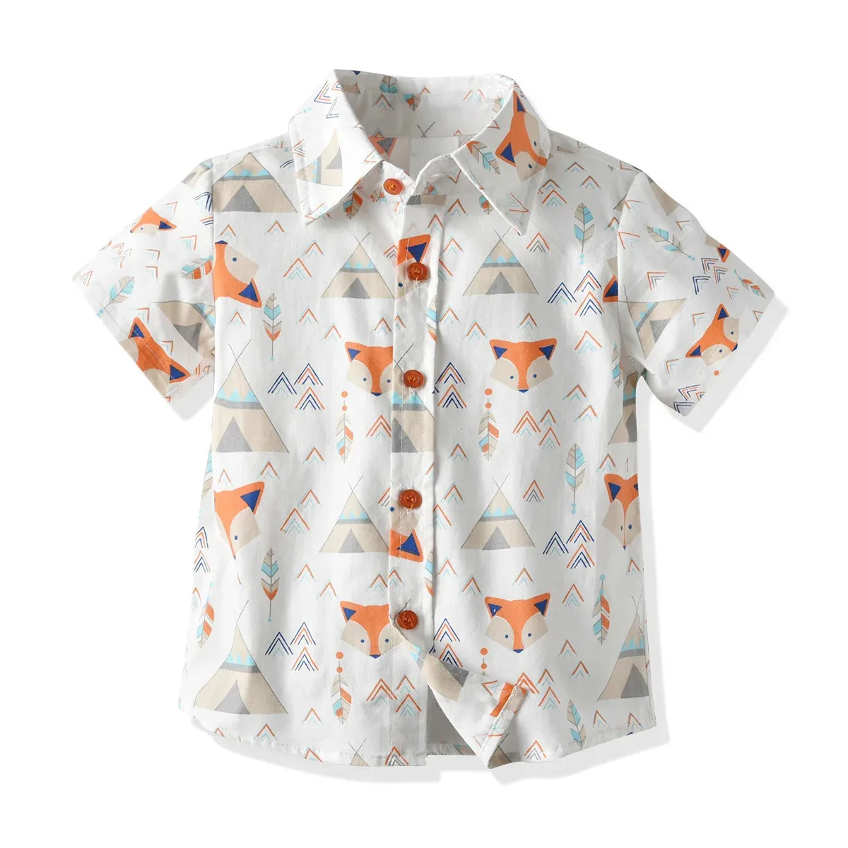 Children Boy's Cute Cartoon Graphic Pattern Shirt Kids Short Sleeve Tops Front Button Breathable Summer Clothing Top Shirts
