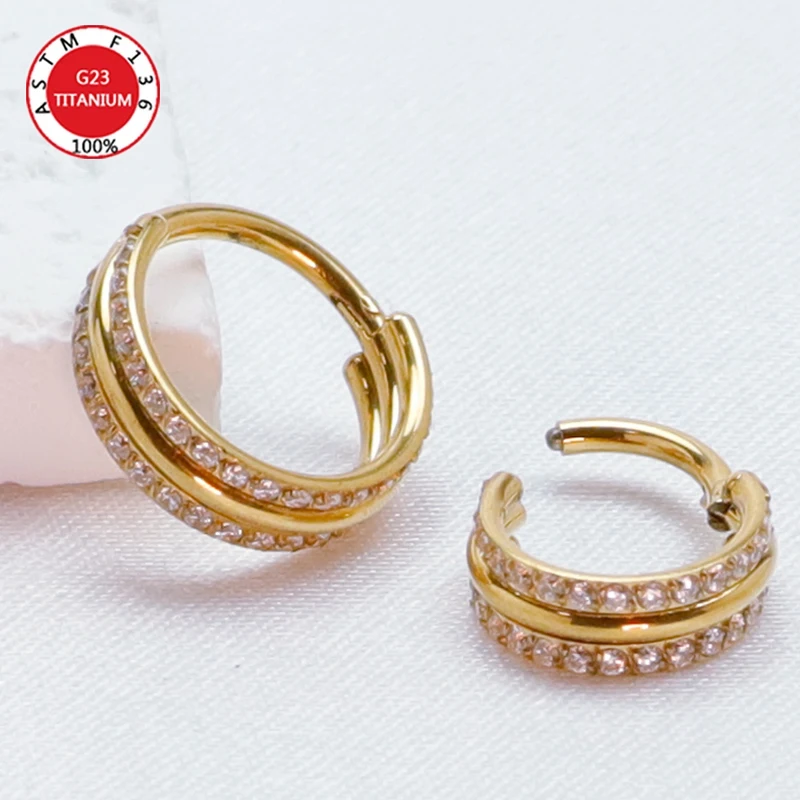 Septum Piercing Nose Ring F136 Titanium Zircon and Beads CZ Helix Ear Cartilage Daith Diaphragm Tragus Earrings Body Jewelry