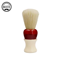 Boti brocha de afeitar húmeda para hombre, herramienta de limpieza hecha a mano con mango de resina roja y blanca, cerdas de jabalí, nudo blanco, barba y barbero