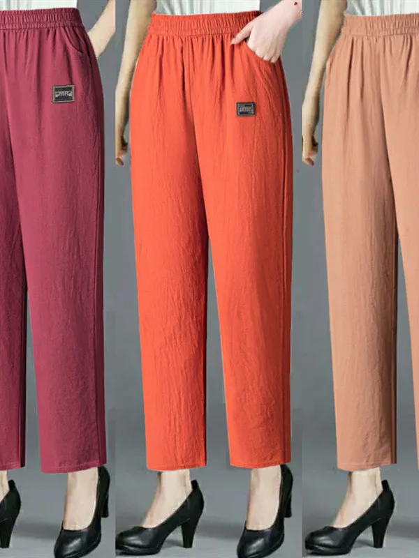 

High Waist Cotton Mom Pants Summer Thin Casual Loose Straight Cut Trousers Korean Style Harlan Pants for Middle-Aged Women
