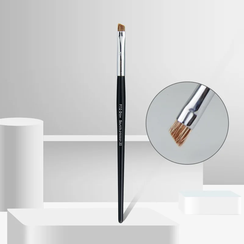 No.20  Bevel Angle Eyebrow Brush Medium Hardness Horse Hair  Oblique Angle Eyeliner Makeup Brush With Protective Cover