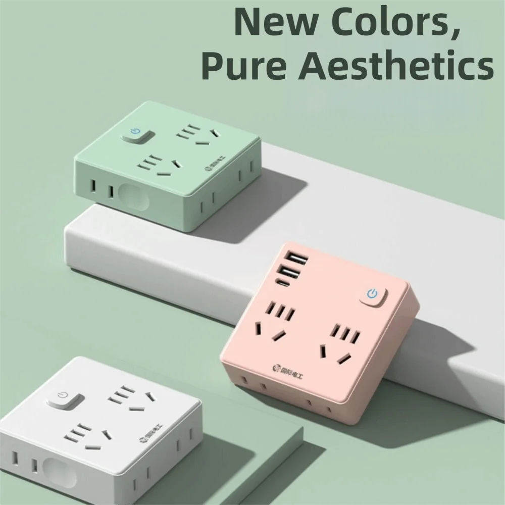 Multi Port Ultra Thin Power Strip Flat Plug USB C Ports Wall Plug Widely Outlets Power Expander Office Use