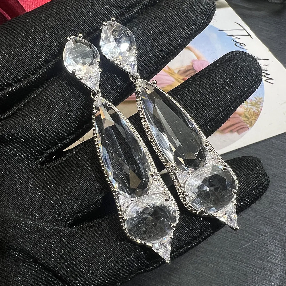 New clear crystal fashion droplets earrings summer transparent banquet ear accessory